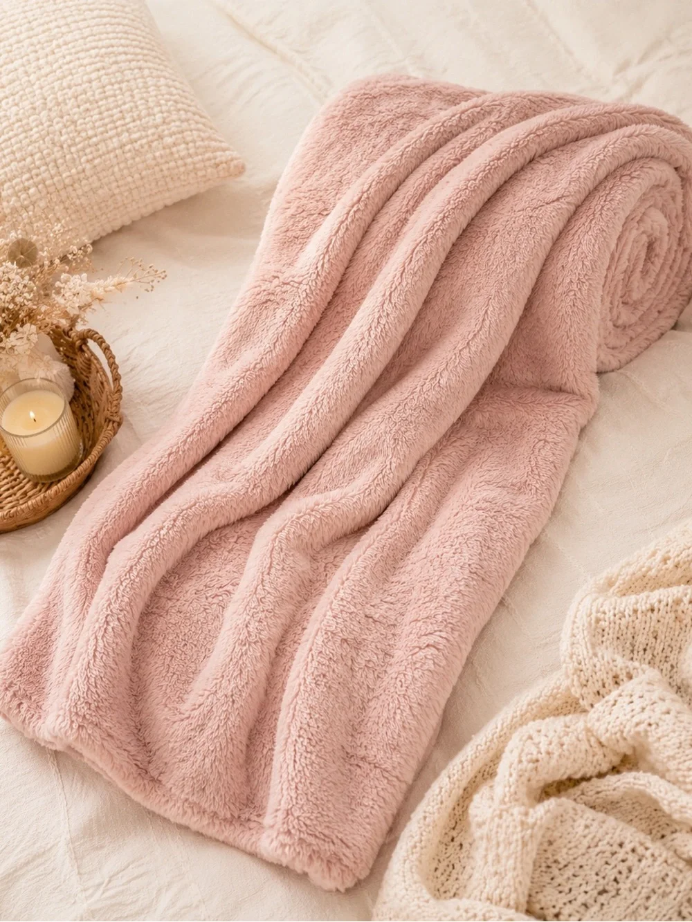 Luxurious Plush Throw Blanket in Dusty Rose